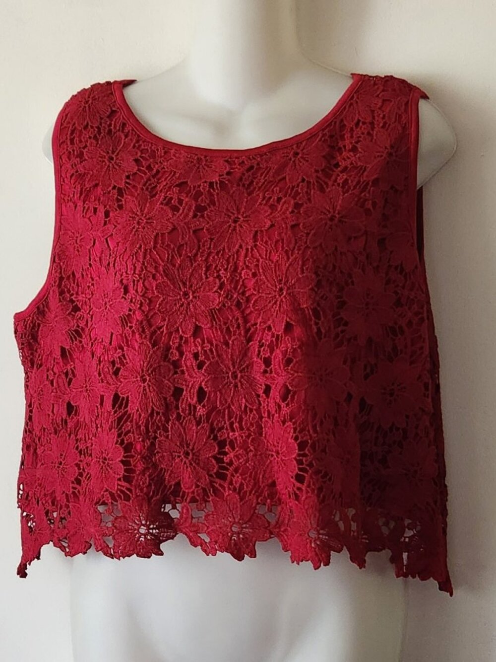 Shein crop tank sz XL red lace EUC